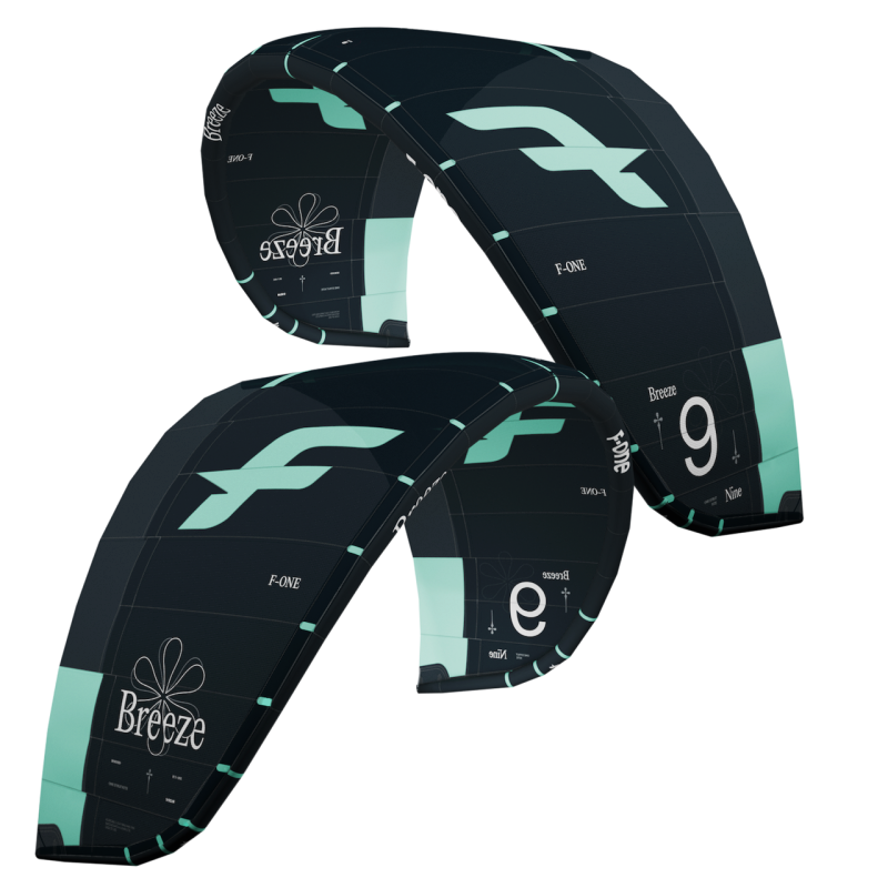 F-ONE Breeze V5 Kitesurfing Kite in Onyx/Mint - Lightweight and Versatile for All Levels